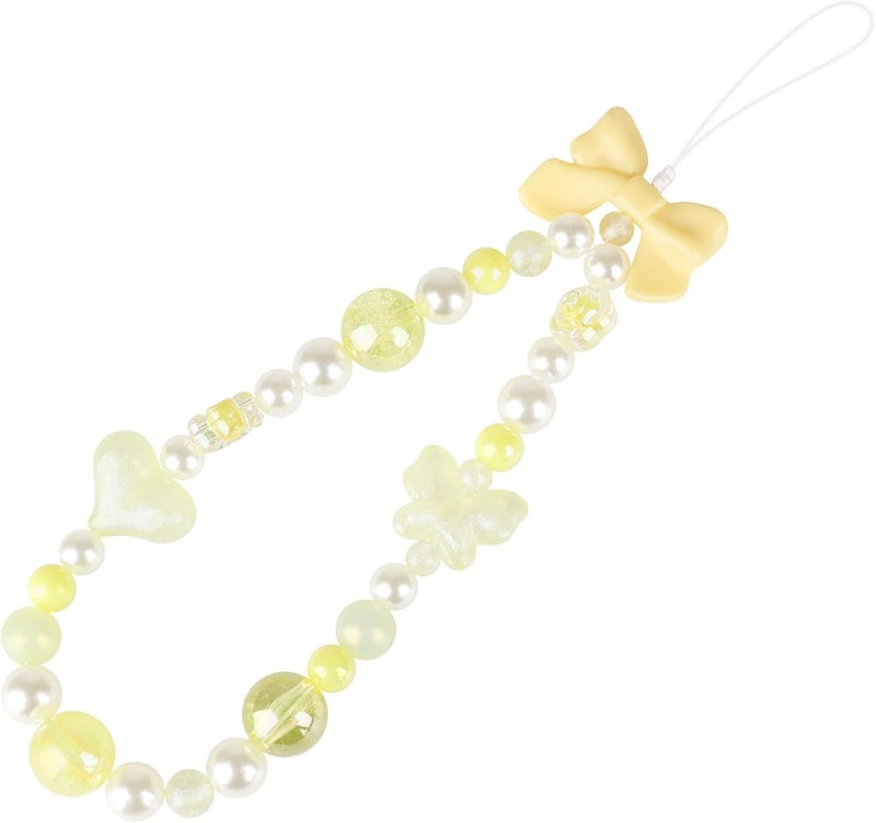 LUVI Beaded Phone Charm Lanyard Wrist Strap Love Heart Bow Beads Butterfly Chain Flower String Pearl Bling Bracelet Keychain Cute Fashion for Women - Image 1